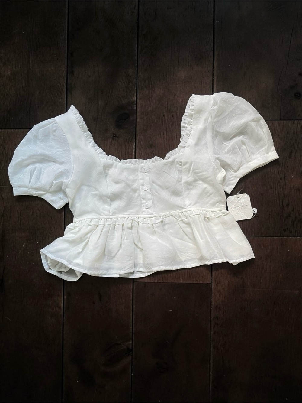 Altar'd State White Puff Sleeve Peplum Crop Top